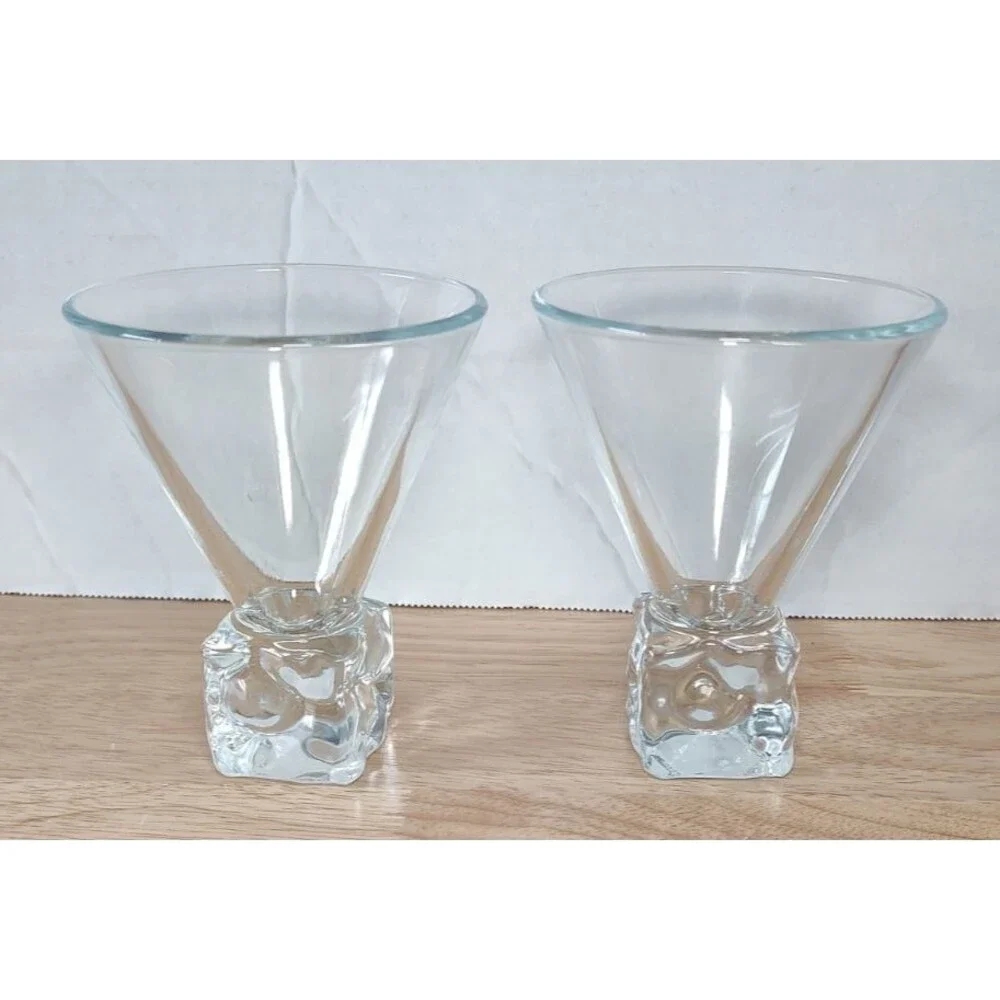 VTG Set of 2 DiSaronno Clear Melting Ice Cube Base Martini Cocktail Glasses MCM
